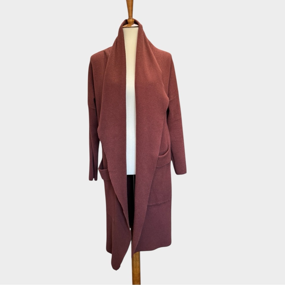 Long Open-Front Cardigan Sweater in Dusty Rose
